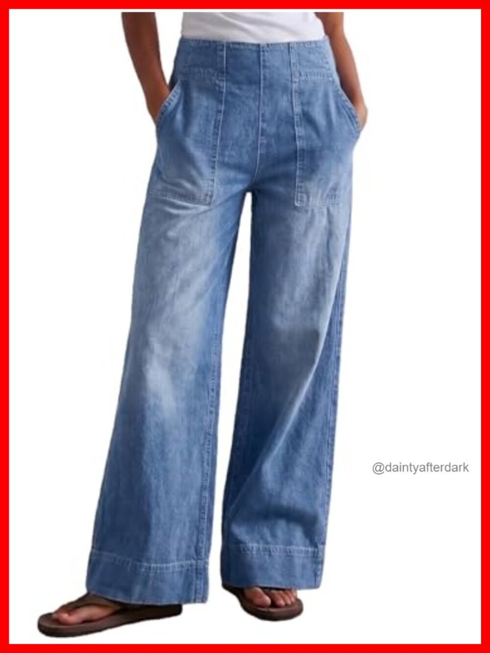 Wide Leg Jeans Baggy Low Mid Rise Pull On Denim Pants Y2k 100% Cotton